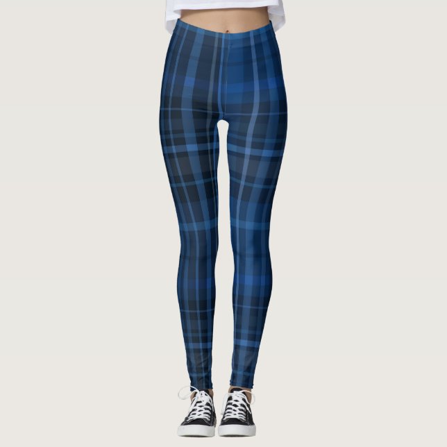 Kariertes blaues Muster Leggings (Vorderseite)