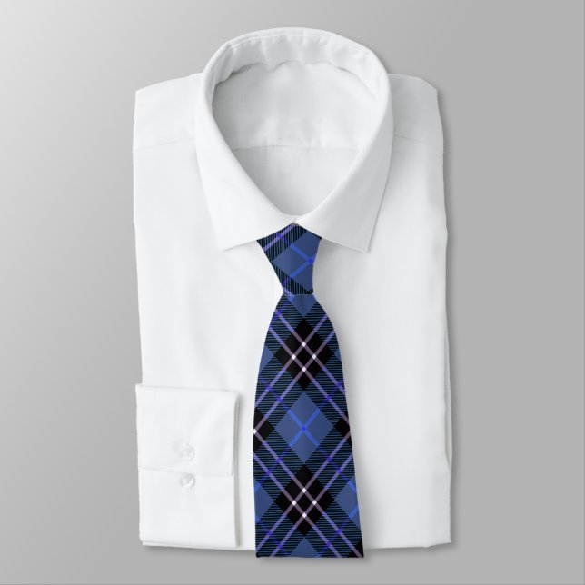 Kariertes Blue and Black Scottish Tartan Krawatte (Gebunden)