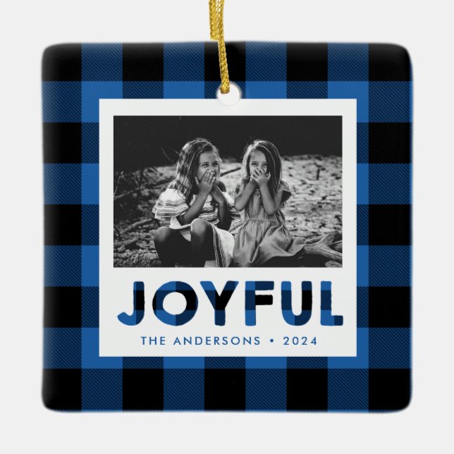 Kariertes Blue Buffalo Foto Ornament (Vorderseite)