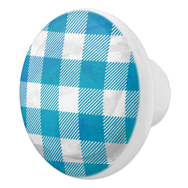 Kariertes Blue-Checkered Buffalo Keramikknauf (Rechts)