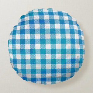 Kariertes Blue-Checkered Buffalo Rundes Kissen