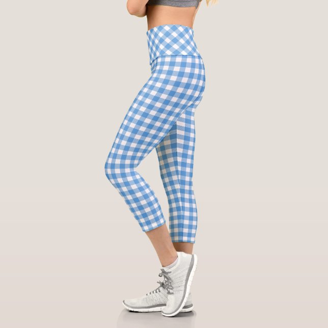Kariertes Blue und White Buffalo Capri Leggings (Links)