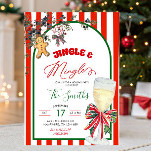 Kariertes Bow Preppy Jingle und Mingle Weihnachtsf Einladung