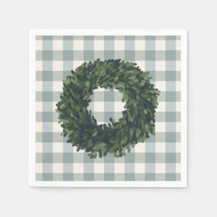 Kariertes Boxwood Wreath Stilvolles Bauernhaus Lan Serviette