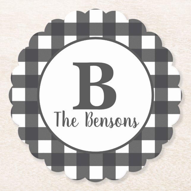 Kariertes Buffalo, Grau-Weiß Untersetzer (Vorderseite)