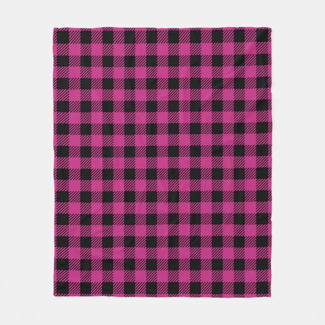 Kariertes Buffalo-Muster in Rosa und Schwarz Fleecedecke (Vorderseite)