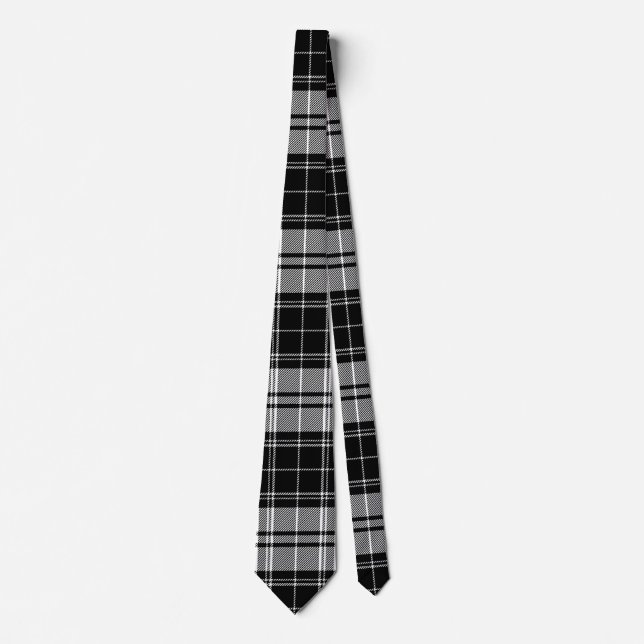 Kariertes Classic Black, White und Gray Tartan Krawatte (Vorderseite)