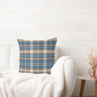 Kariertes Design in Blau, Creme und Orange Kissen