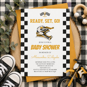 Kariertes Dirt Bike Motocross Baby Shower Einladung