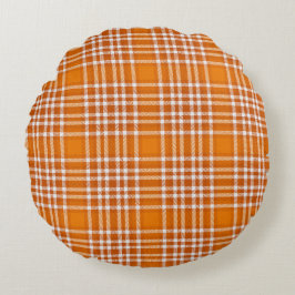 Kariertes dunkelorangefarbenes Rundwurfkissen (16" Rundes Kissen