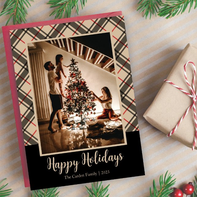 Kariertes Ein Foto Weihnachten (Plaid One Photo Christmas Holiday Card)