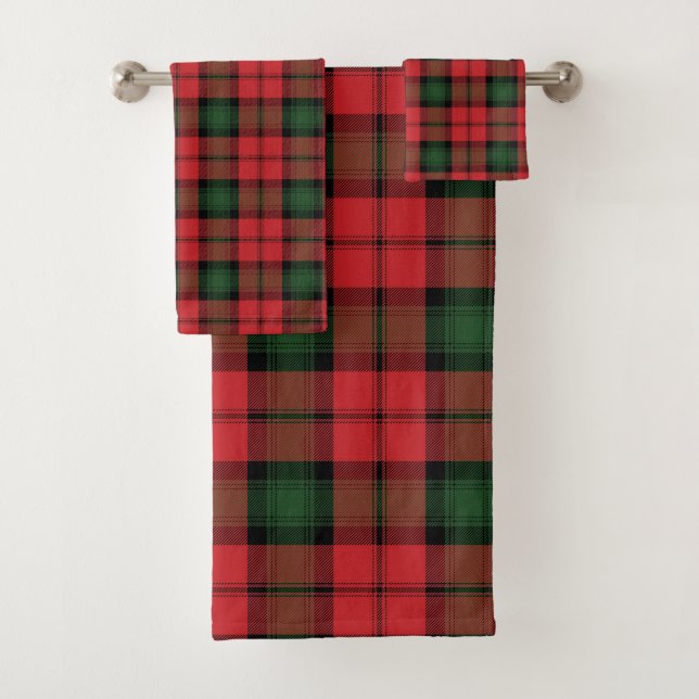 Kariertes elegantes rustikales Rot und Grüner Tart Badhandtuch Set (Insitu)