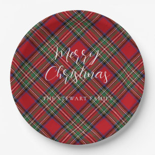 Kariertes Elegantes Skript Stewart Tartan Custom Pappteller