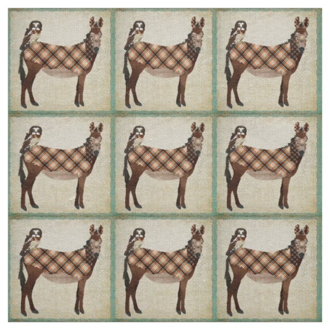 Kariertes Esel & Eule Stoff (Muster)
