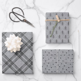 Kariertes Faltpapier mit festem Flanell - Holzkohl Geschenkpapier Set