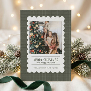 Kariertes Familien-Weihnachtskarte mit Bogenmuster Feiertagskarte