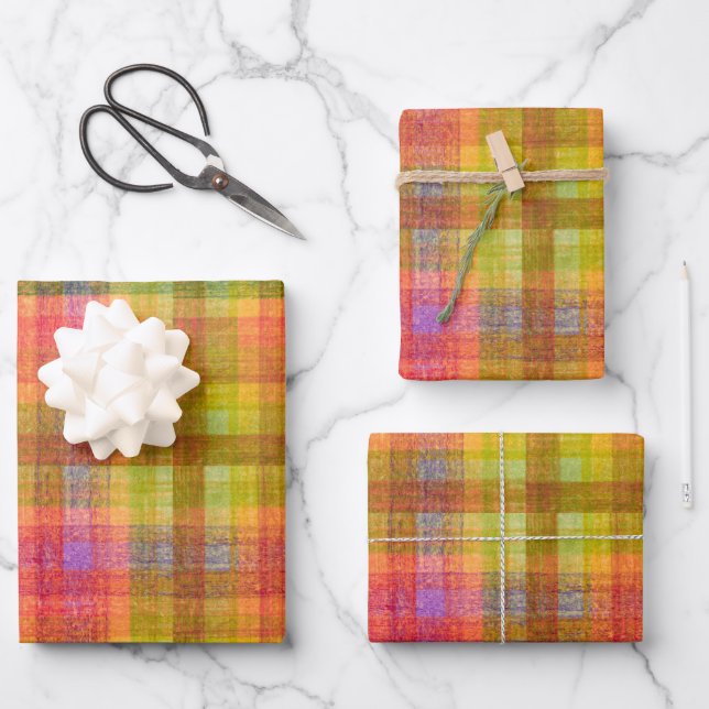 Kariertes Farbmuster für einen belebten Stift Geschenkpapier Set (Vorderseite)