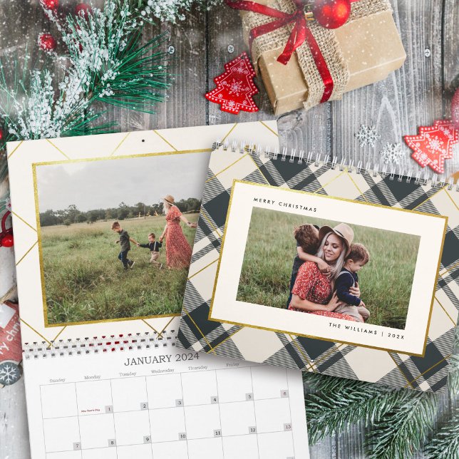 Kariertes Foto aus Beige und Dunkelgrünem Tartan Kalender (Von Creator hochgeladen)
