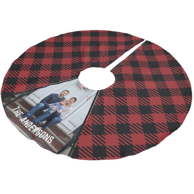 Kariertes Foto Weihnachten Polyester Weihnachtsbaumdecke (Schrägansicht)
