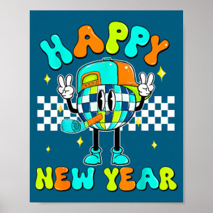 Kariertes Frohes Neues Jahr 2026 Disco-Kugel Neuja Poster