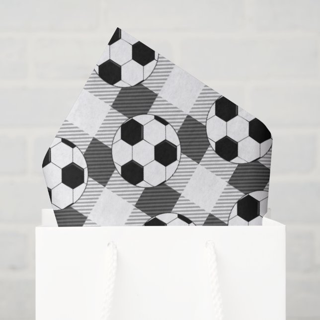 Kariertes Fußball-Muster in Schwarz-weiß und grau Seidenpapier (Geschenktüte)