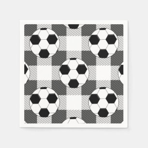 Kariertes Fußball-Muster in Schwarz-weiß und grau Serviette