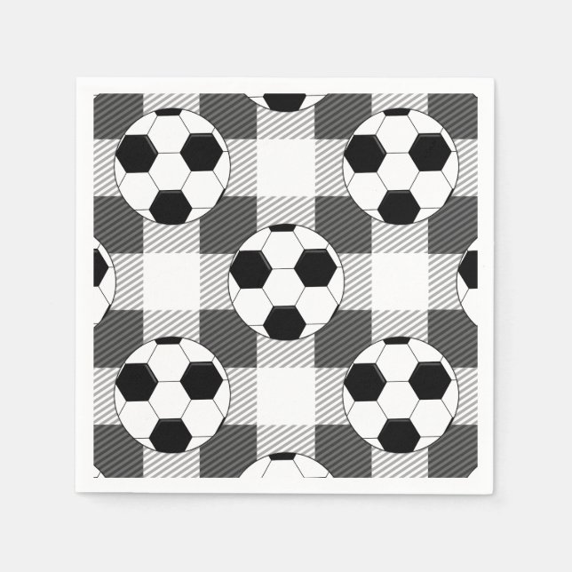 Kariertes Fußball-Muster in Schwarz-weiß und grau Serviette (Vorderseite)