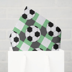 Kariertes Fußball-Muster in Schwarz-weiß und grün Seidenpapier
