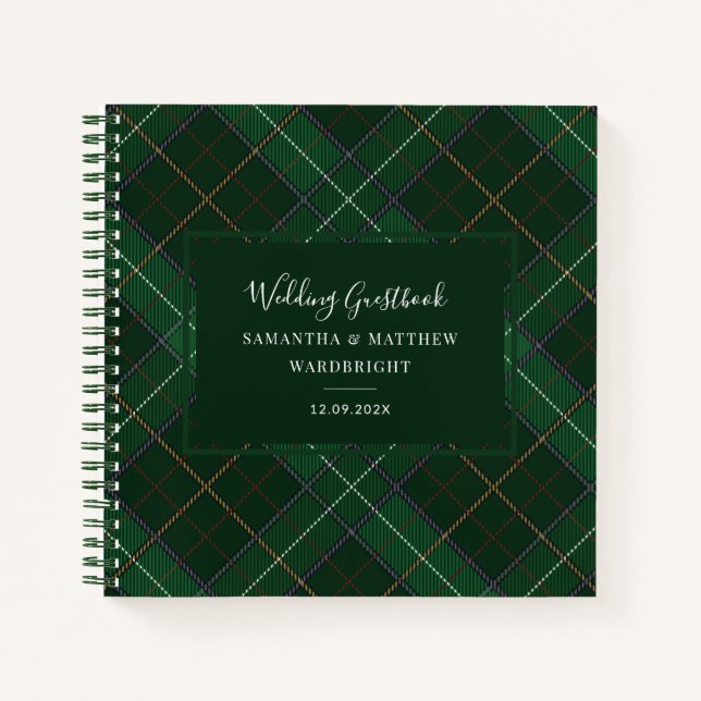 Kariertes Gästebuch von Rustic Wedding Green Tarta Notizbuch (Vorderseite)