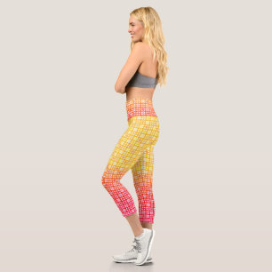 Kariertes gelbes Farbverlauf Capri Leggings