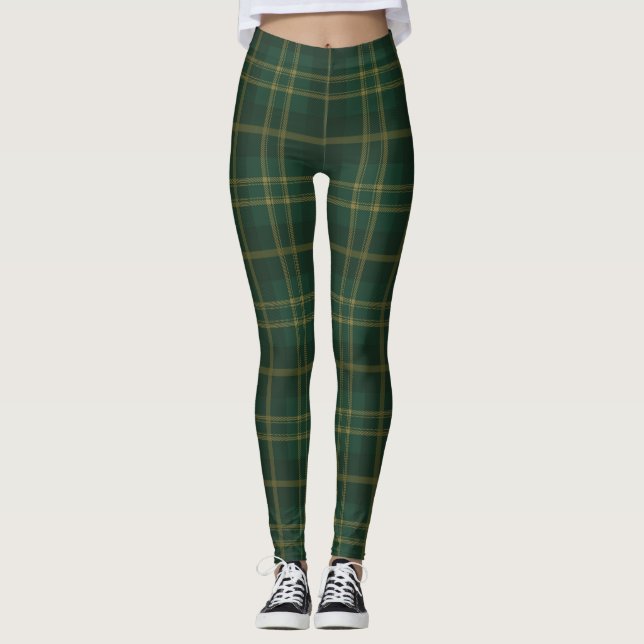 Kariertes, gelbes Tartan-Muster Leggings (Vorderseite)