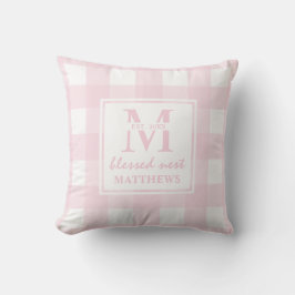 Kariertes, gesegnetes Nest Baby Pink Buffalo Kissen