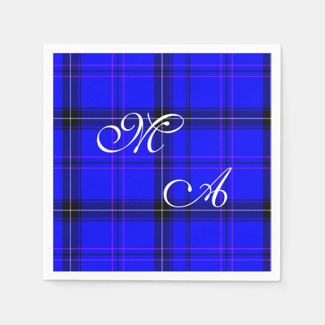 Kariertes Gewebe aus Scottish Blue Tartan mit Mono Serviette (Vorderseite)