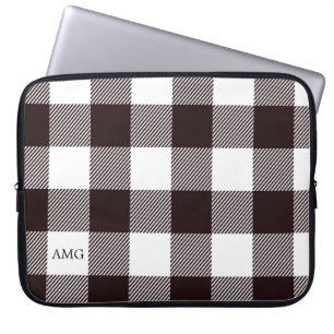 Kariertes Gingham-Muster für Schwarz-Weiß-Monogram Laptopschutzhülle