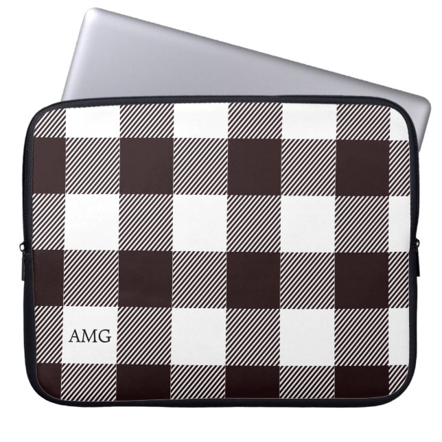 Kariertes Gingham-Muster für Schwarz-Weiß-Monogram Laptopschutzhülle (Vorderseite)