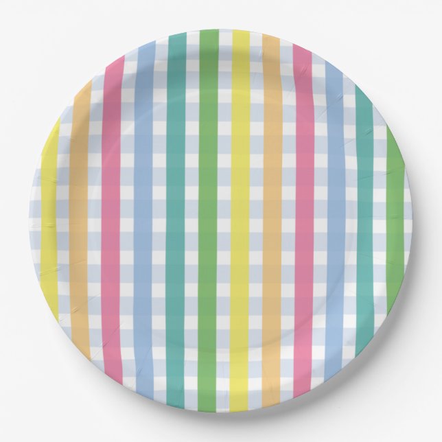 Kariertes Gingham-Party Pappteller (Vorderseite)