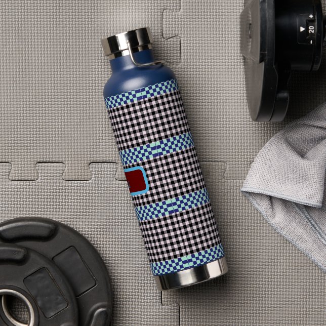 Kariertes Gingham Personalisiert Trinkflasche (Fitnessstudio)