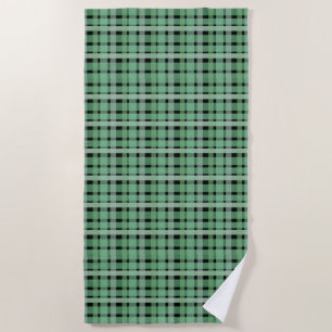 Kariertes Gitter-Tartan Grün Streifen auf Schwarz Strandtuch