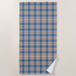 Kariertes Gittermuster Beige Blau Grau und Pfirsic Strandtuch