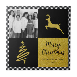 Kariertes Gold Holiday Foto in Black and White Buf Fliese