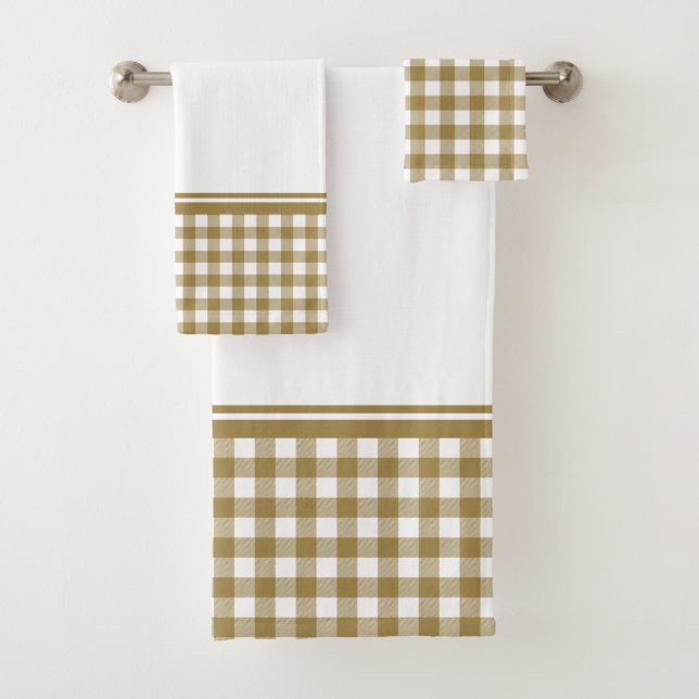 Kariertes Gold und Weißbüffel Badhandtuch Set (Insitu)