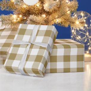 Kariertes Gold und Weißbüffel Geschenkpapier