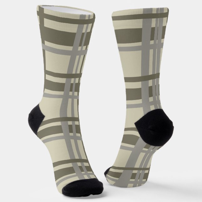 Kariertes Grau und Creme Socken (Gewinkelt)