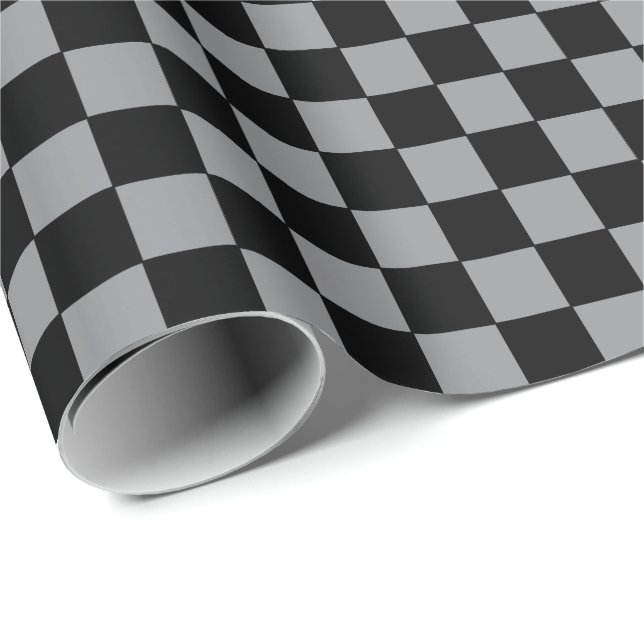 Kariertes Grau und Schwarz  Geschenkpapier (Rolleneckpunkt)