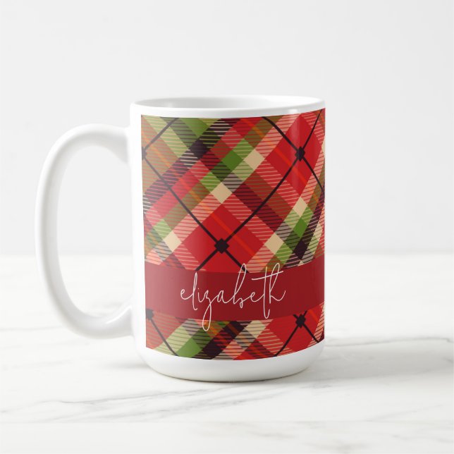 Kariertes Green Red Gold Personalisiert Kaffeetasse (Links)