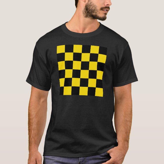 Kariertes großes - schwarzes und goldenes Gelb T-Shirt (Vorderseite)