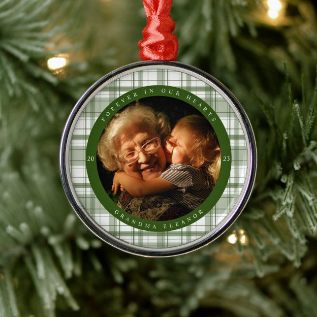 Kariertes Grün-Gedächtnis Foto Metallverzierung Ornament Aus Metall (Baum)