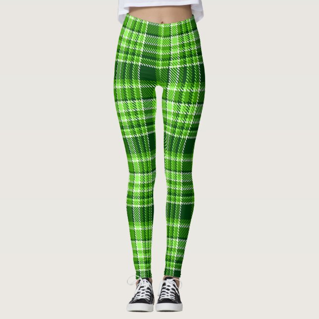 Kariertes grüne Farbmuster Leggings (Vorderseite)