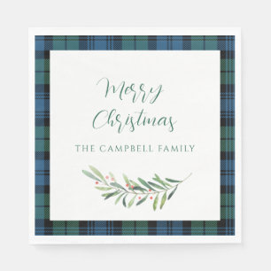 Kariertes grünes blaues Weihnachtsbuch Tartan Serviette