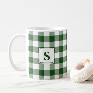 Kariertes, grünes Buffalo-Muster mit Monogramm Kaffeetasse